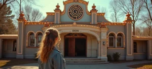 Eine Frau steht vor einem Jahrmarkt-Labyrinth mit leuchtenden Verzierungen und überlegt, ob sie hier Antworten zur richtigen Zielsetzung findet.